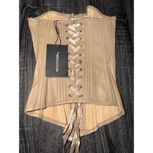 PrettyLittleThing Nude Faux Leather Lace Up Corset Bustier Top Y2K Clubwear XS